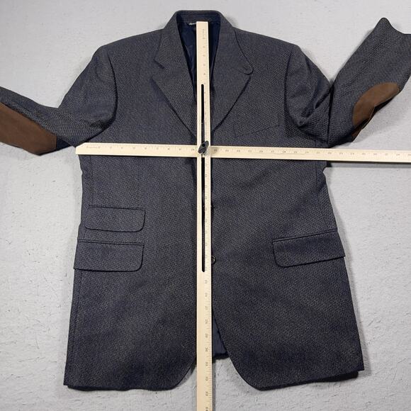 Jack Victor Blazer Mens 42‎ Blue Wool Elbow Patch Sport Coat Herringbone Jacket - Picture 3 of 10
